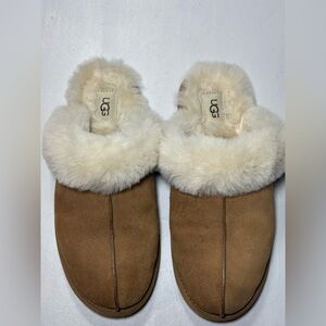 UGG Chestnut Brown Suede Shearling Mule Slippers